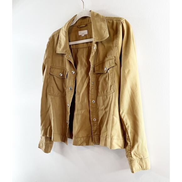 LOFT Snap Button Long Sleeve Boxy Fit Top Shirt Shacket Tan Small - Picture 6 of 8